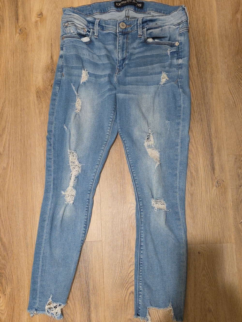 Express Women's Light Blue Ripped Skinny Jeans